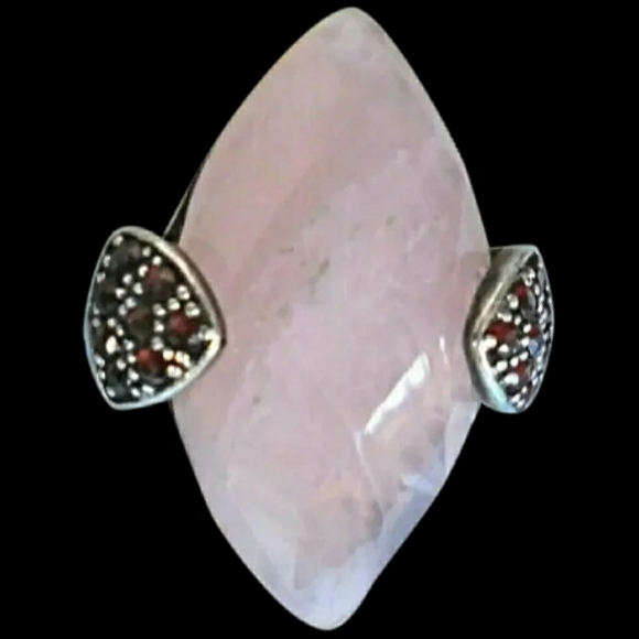 LARGE ROSE QUARTZ AND GARNET RING - Picture 6 of 6